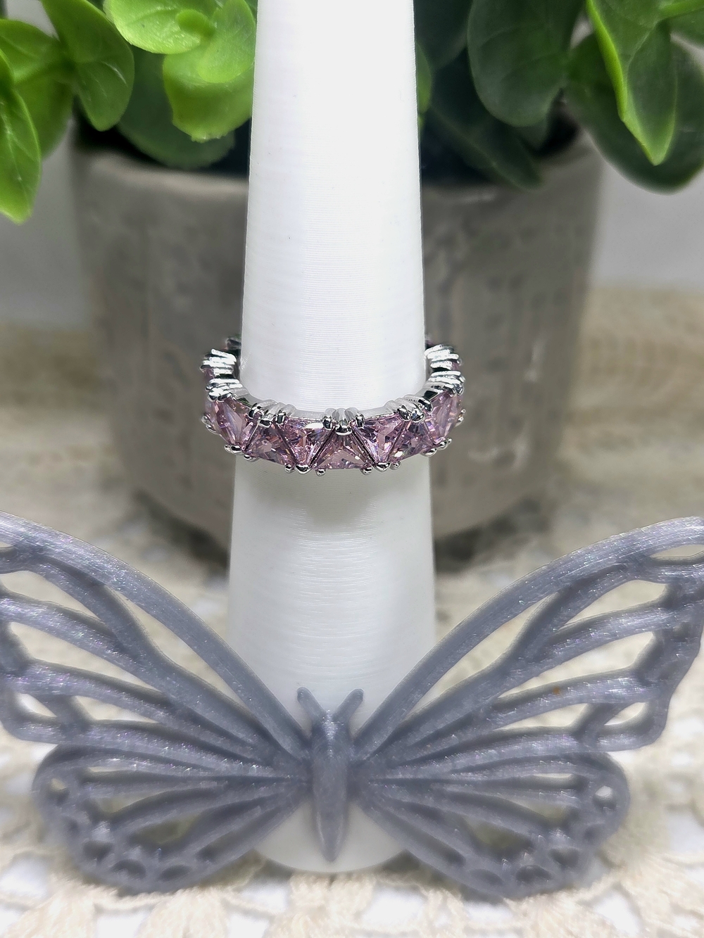Silver Tone Pink Crystal Eternity Ring